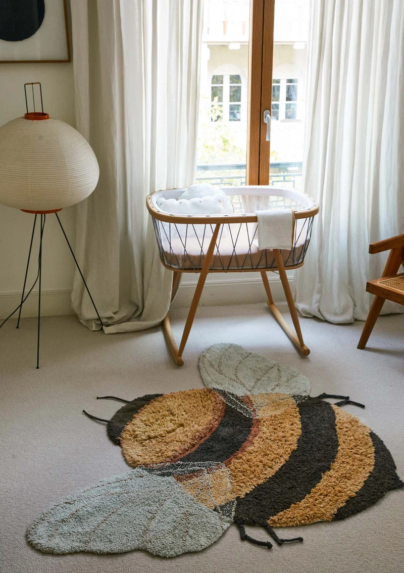 Teppich mit Tiermotiv 'Bee' Honey / Black / Natural waschbar 150 x 115 cm