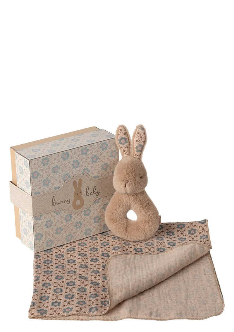 2-tlg. Rassel Set 'Kaninchen' creme pfirsich