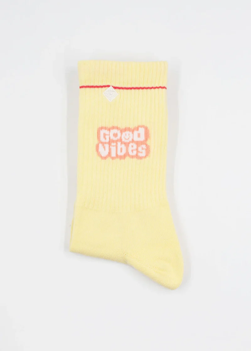 Gelbe Tennissocken "Good Vibes" von J. Clay für Frauen und Männer