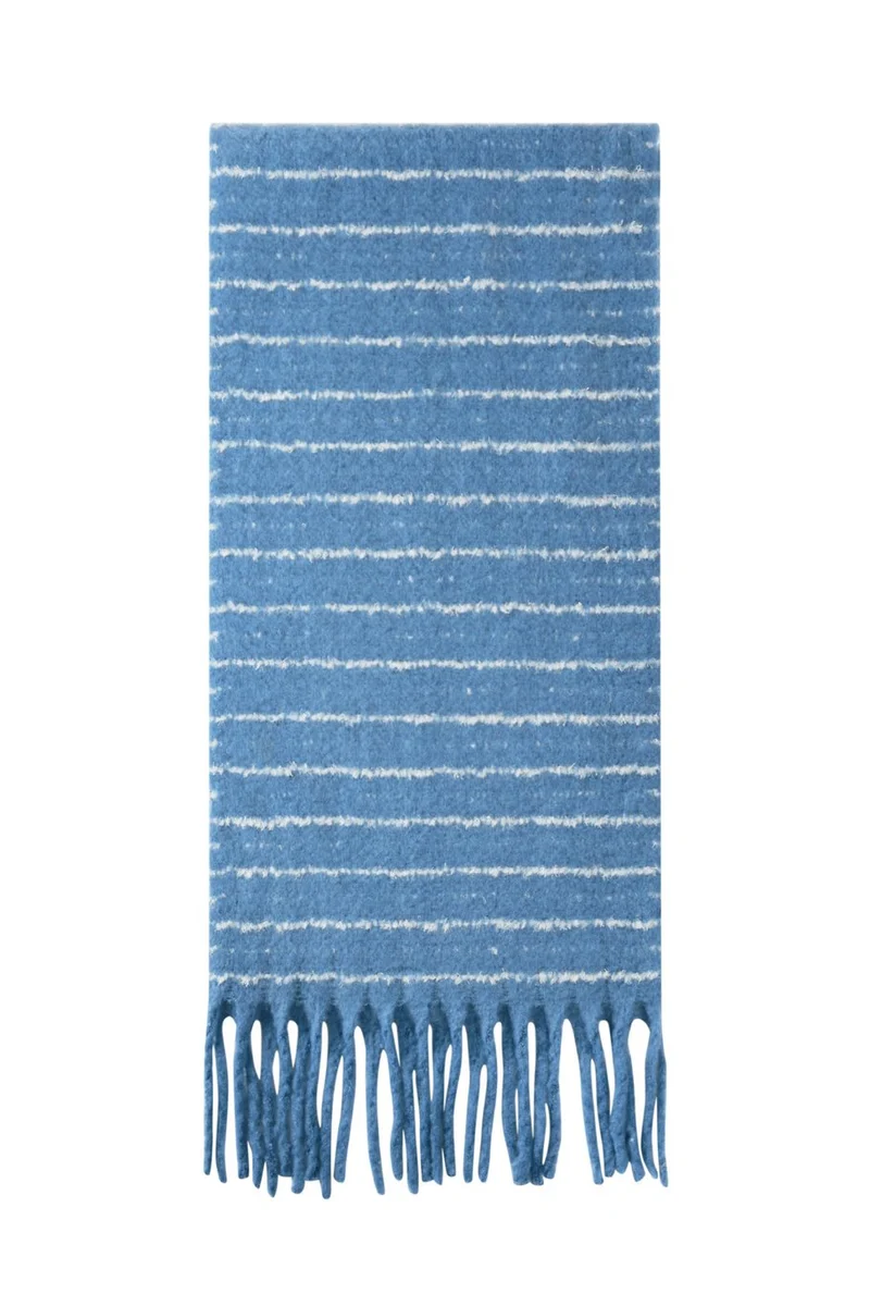 Kuscheliger Streifenschal in blau mit Fransen, 50x180cm