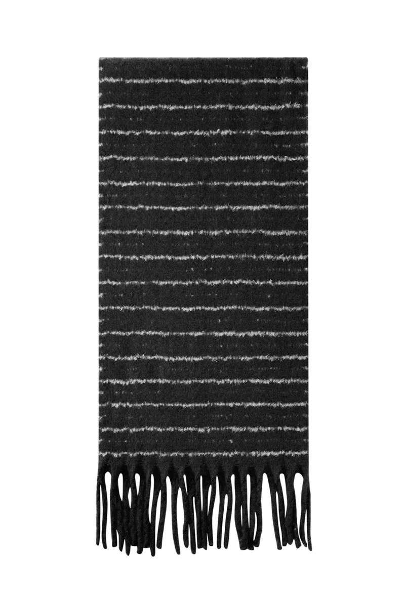 Kuscheliger Streifenschal in schwarz mit Fransen, 50x180cm