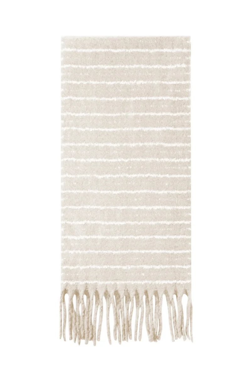 Kuscheliger Streifenschal in beige mit Fransen, 50x180cm