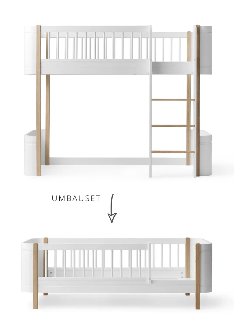 Umbauset für 'Wood Mini+' halbhohes Hochbett zum Juniorbett Weiß / Eiche