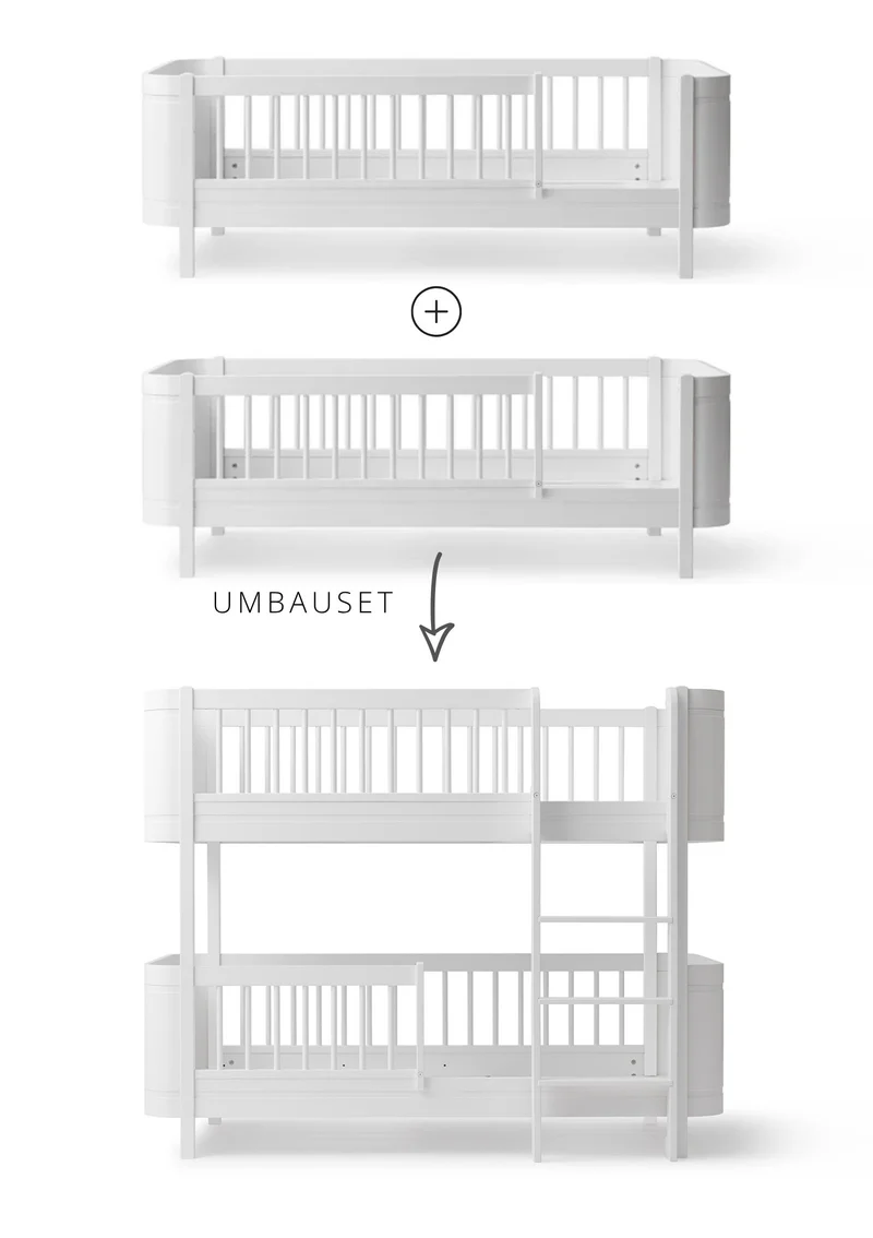 Umbauset für 'Wood Mini+' zwei Juniorbetten zum halbhohen Etagenbett Weiß