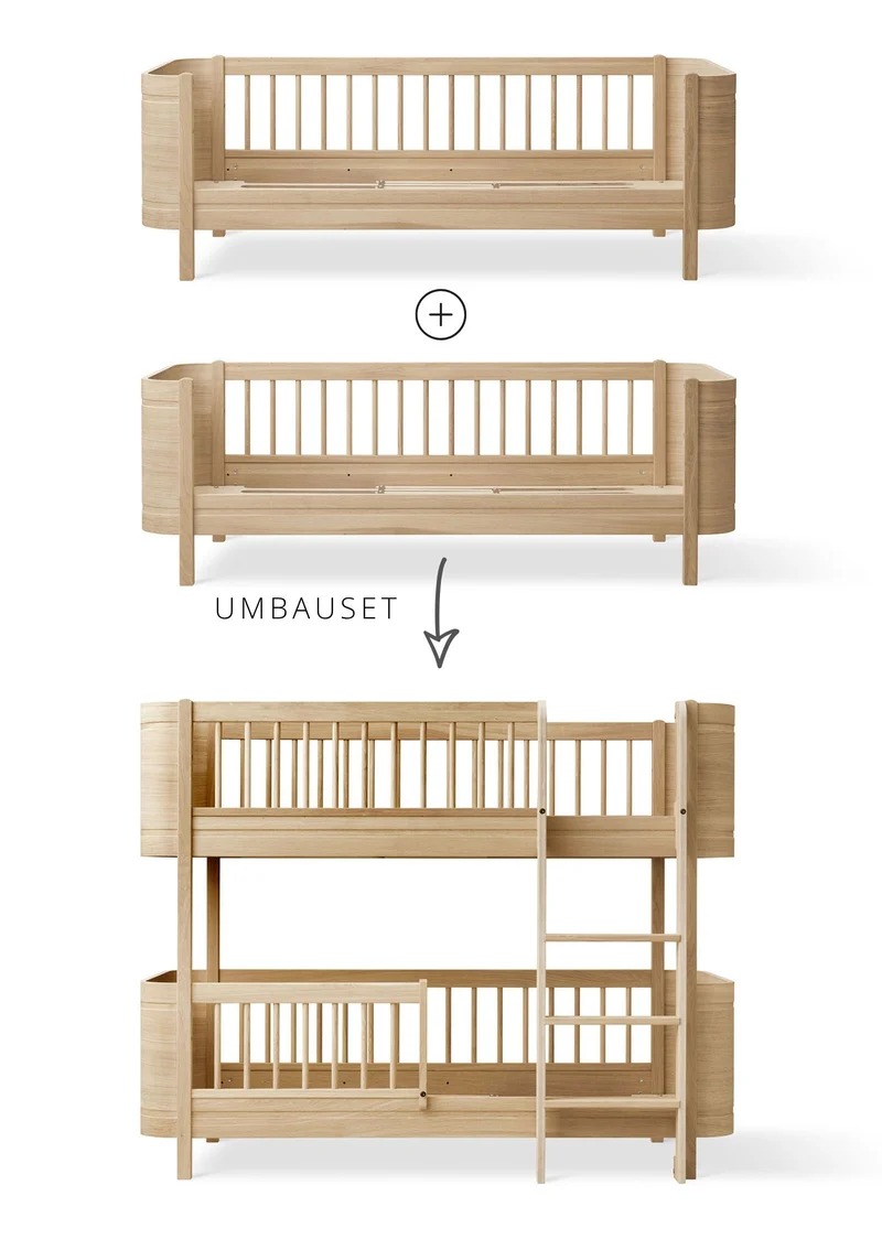 Umbauset für 'Wood Mini+' zwei Juniorbetten zum halbhohen Etagenbett Eiche