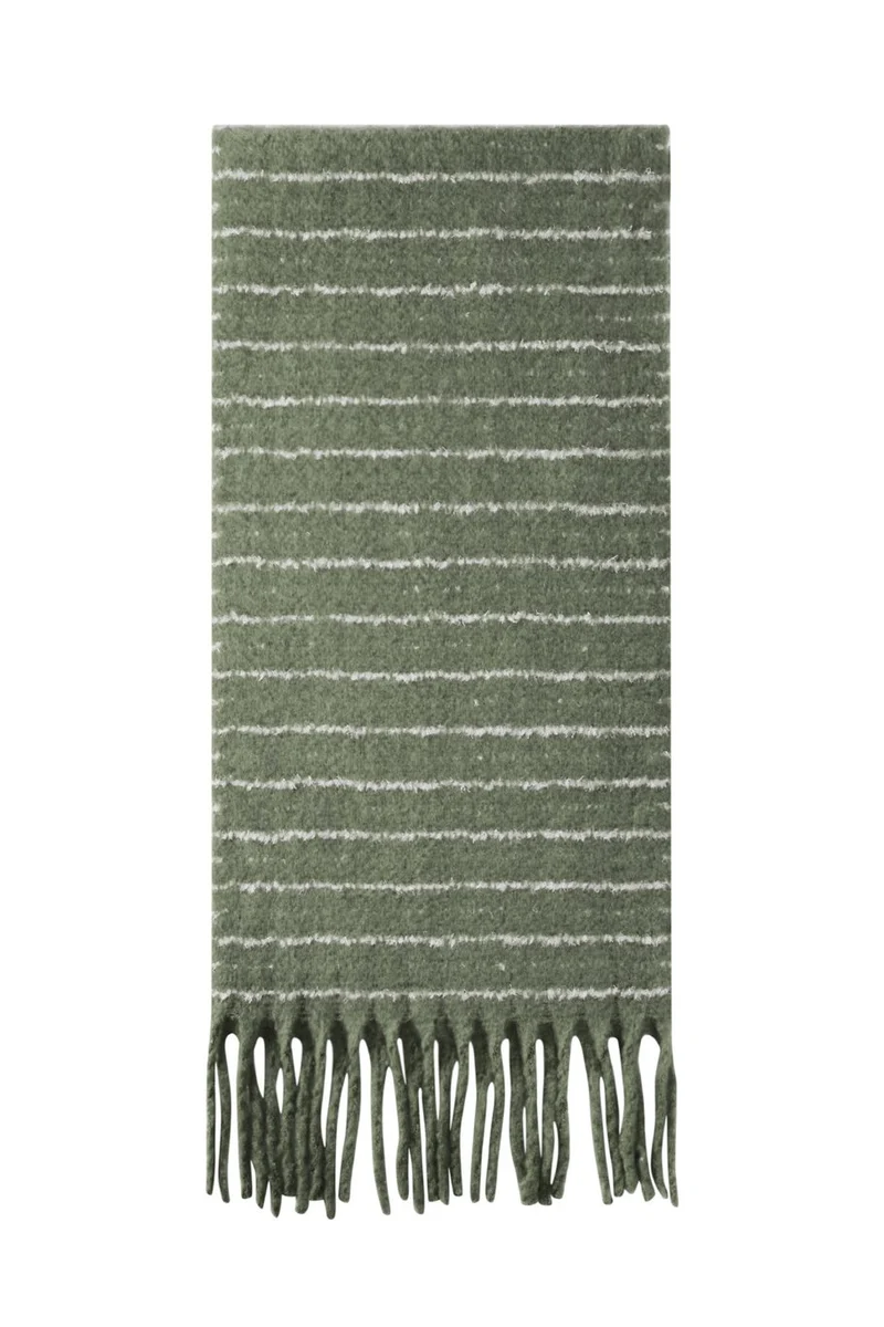 Kuscheliger Streifenschal in grün mit Fransen, 50x180cm