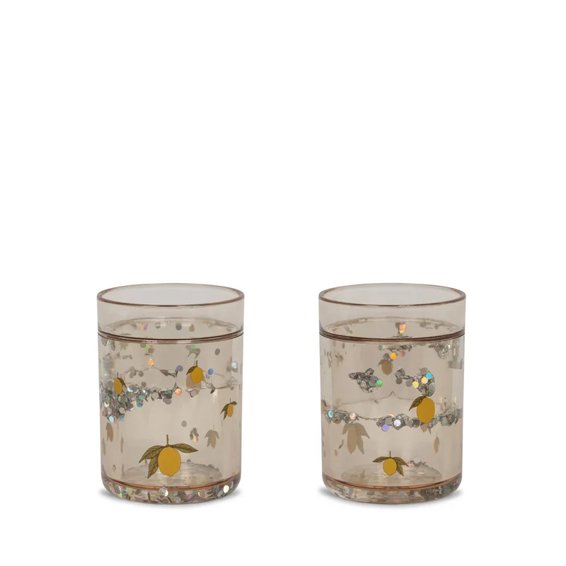 Glitzerbecher "Lemon" mit Zitronenmuster von Konges Slojd, einzeln