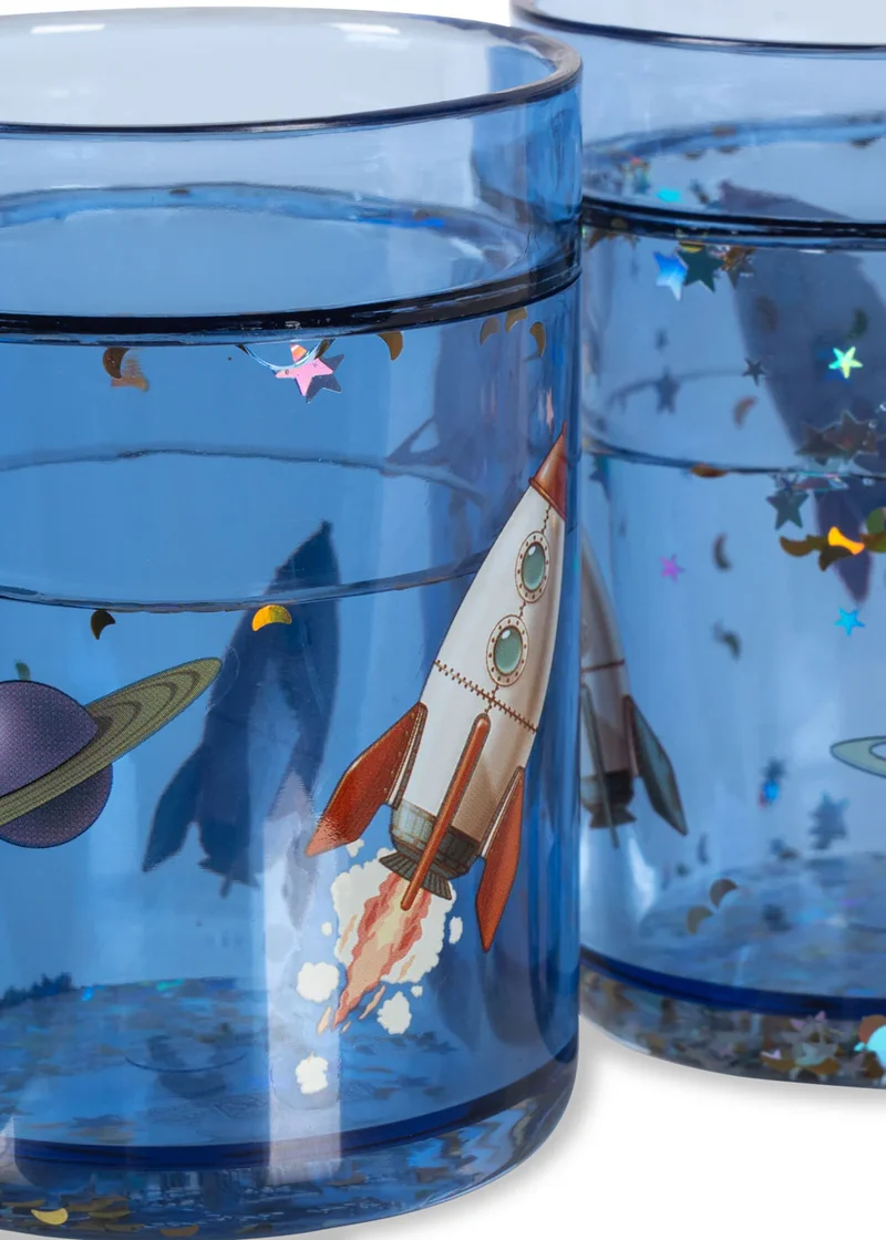 Glitzerbecher "Outer Space" mit Raketen-Motiv von Konges Slojd