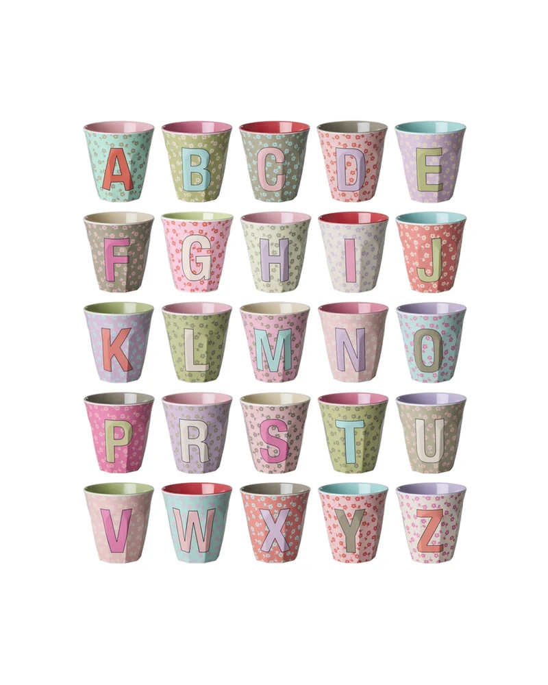 Rice Becher "Flowers" mit Buchstaben und Blumenmuster, medium (250ml)