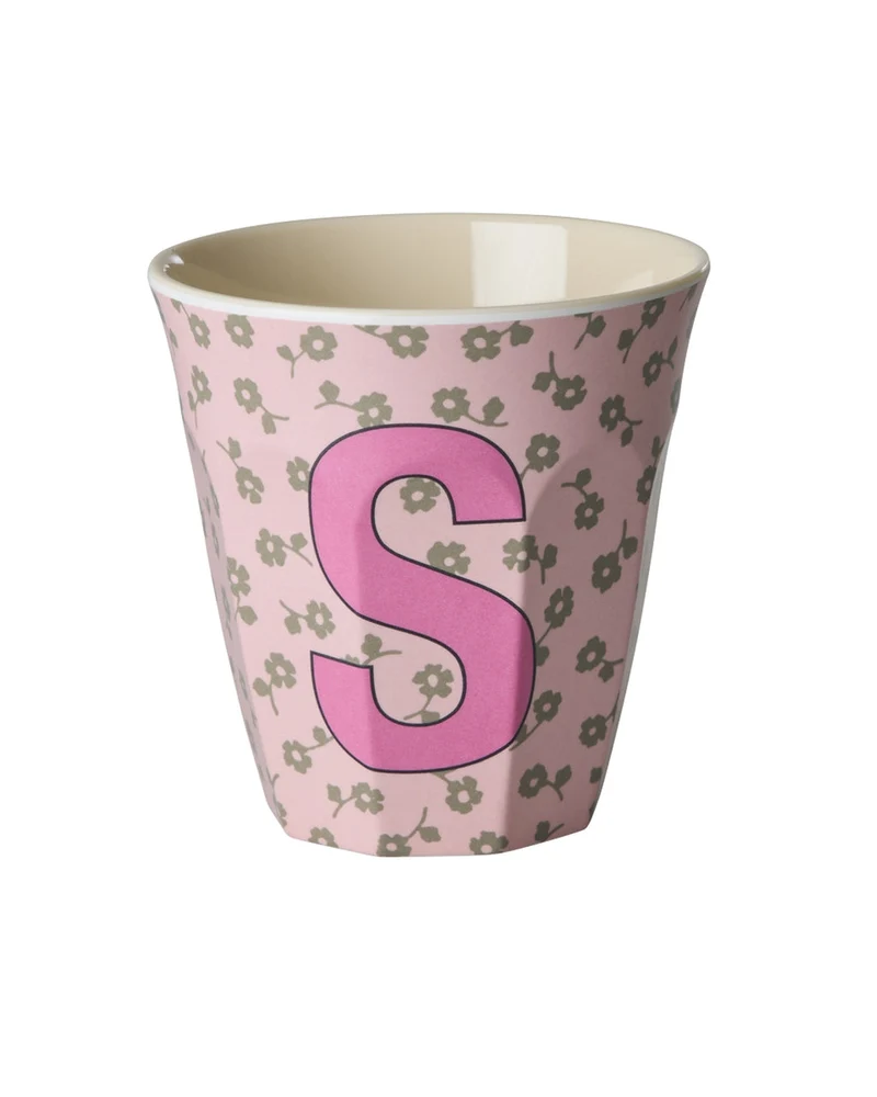 Rice Becher "Flowers" mit Buchstaben und Blumenmuster, medium (250ml)