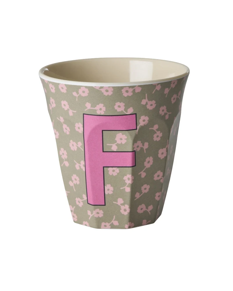 Rice Becher "Flowers" mit Buchstaben und Blumenmuster, medium (250ml)