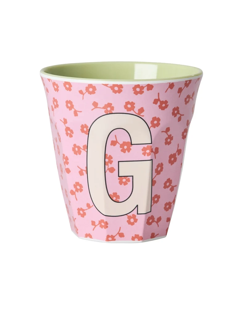 Rice Becher "Flowers" mit Buchstaben und Blumenmuster, medium (250ml)