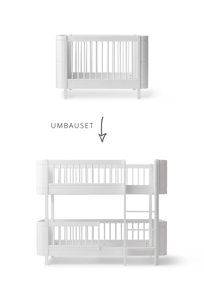 Umbauset für 'Wood Mini+' Babybett inkl. Junior-Erweiterung zum halbhohen Etagenbett Weiß