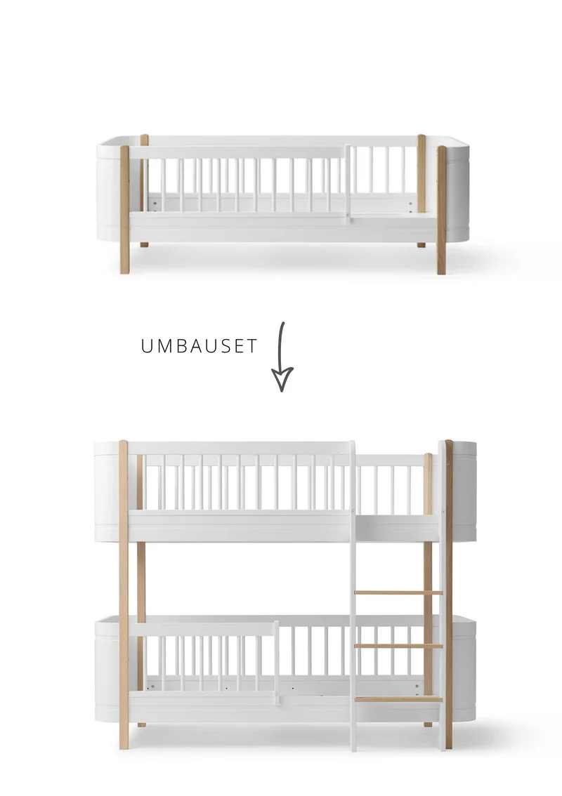 Umbauset für 'Wood Mini+' Juniorbett zum halbhohen Etagenbett Weiß / Eiche