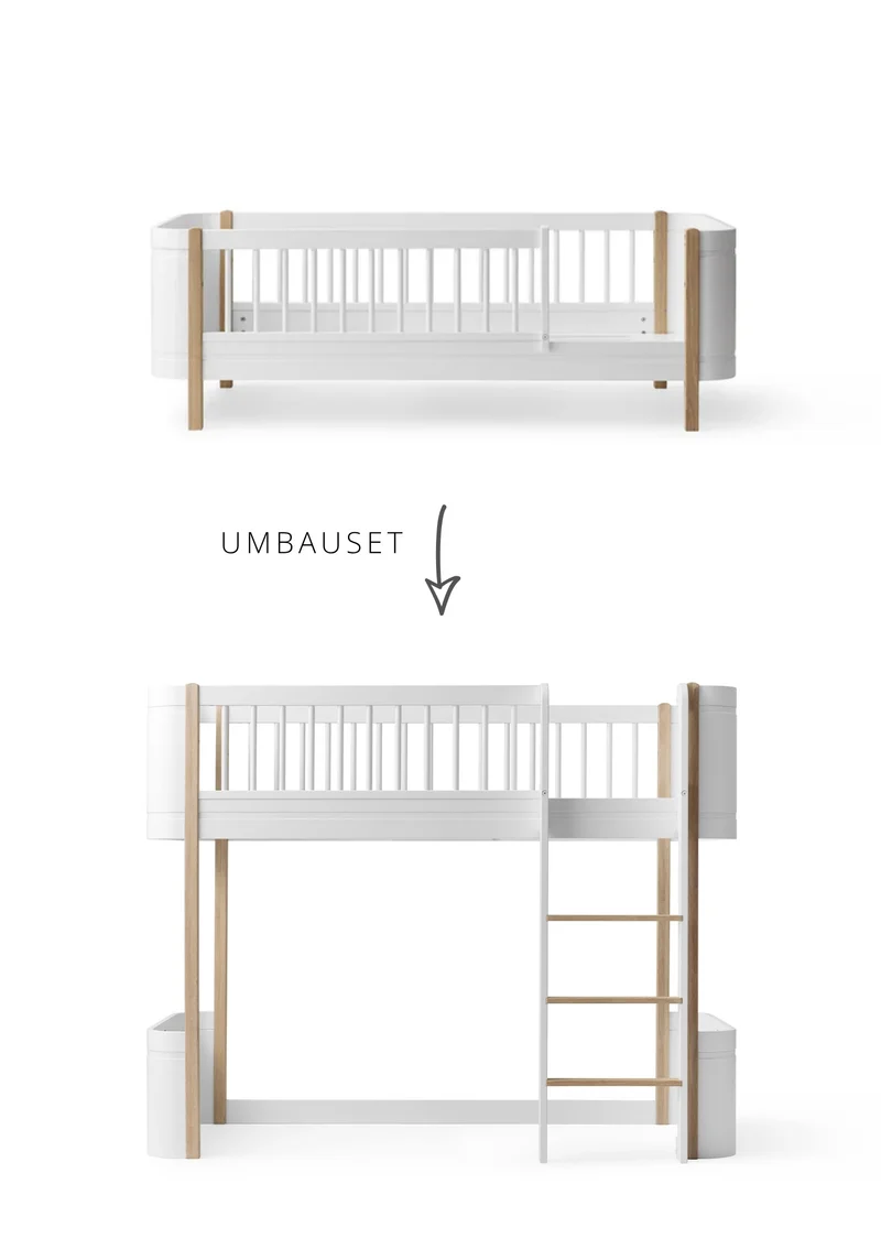 Umbauset für 'Wood Mini+' Juniorbett zum halbhohen Hochbett Weiß / Eiche