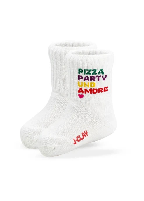 Socken mit "Pizza, Party, Amore " Aufschrift für Babys und Kinder bis Größe 34