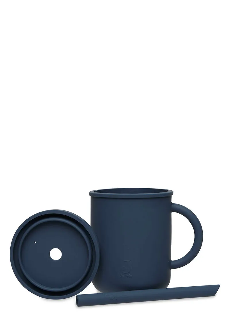 Silikon Becher mit Trinkhalm Jeans Blue
