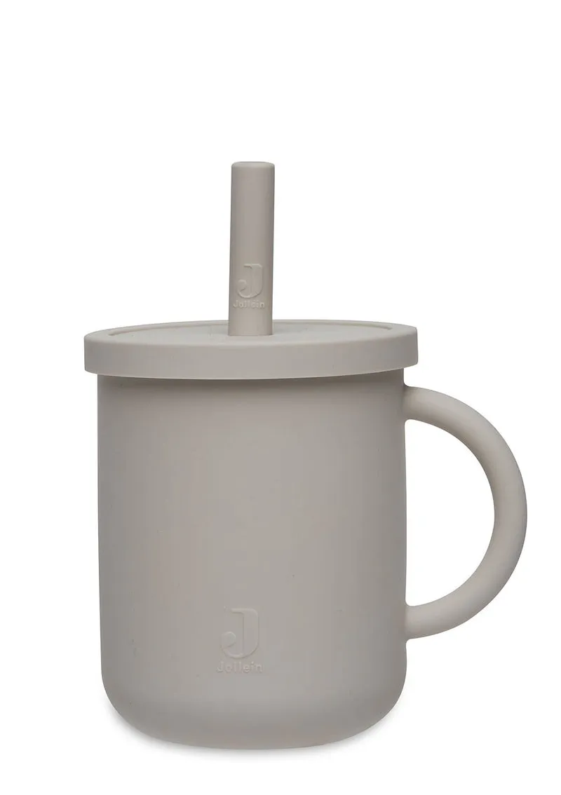 Silikon Becher mit Trinkhalm Nougat