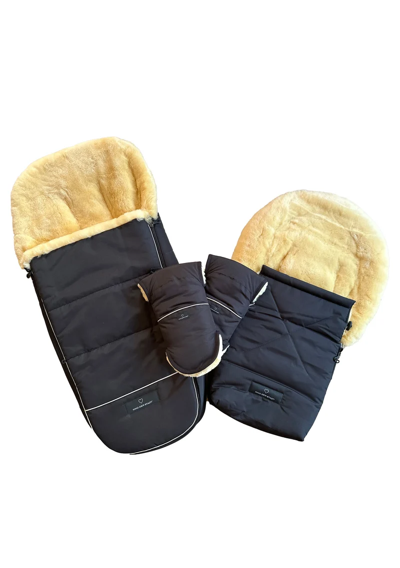 Premium Lammfell-Fußsack für Babywanne & Kinderautositz midnight black