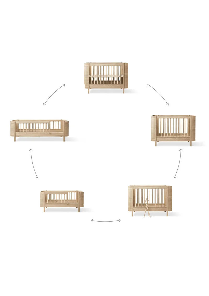 Babybett 'Wood Mini+' Eiche 122-162 x 68 cm