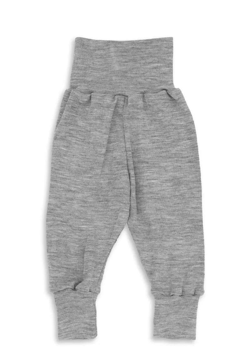 Wolle/Seide Baby-Hose mit Nabelbund Hellgrau melange