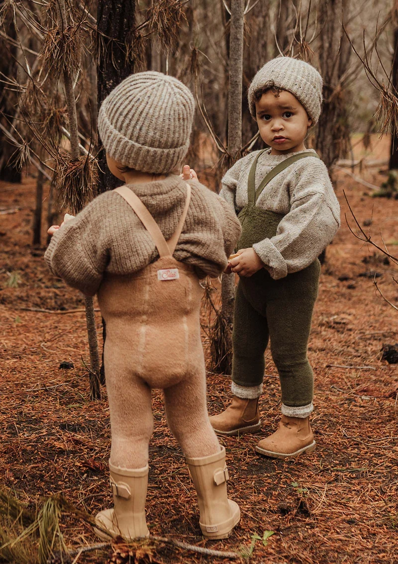 Teddy-Strumpfhose mit Trägern mit Fuß light brown
