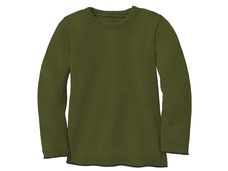 Disana Kinder Strickpullover Oliv 110/116 – 100% Wolle (5–6 Jahre) neu & stark reduziert