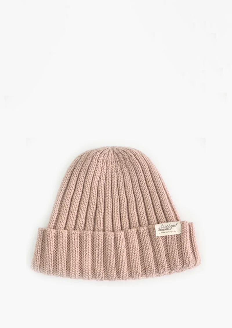 Merino Babymütze gerippt Puder