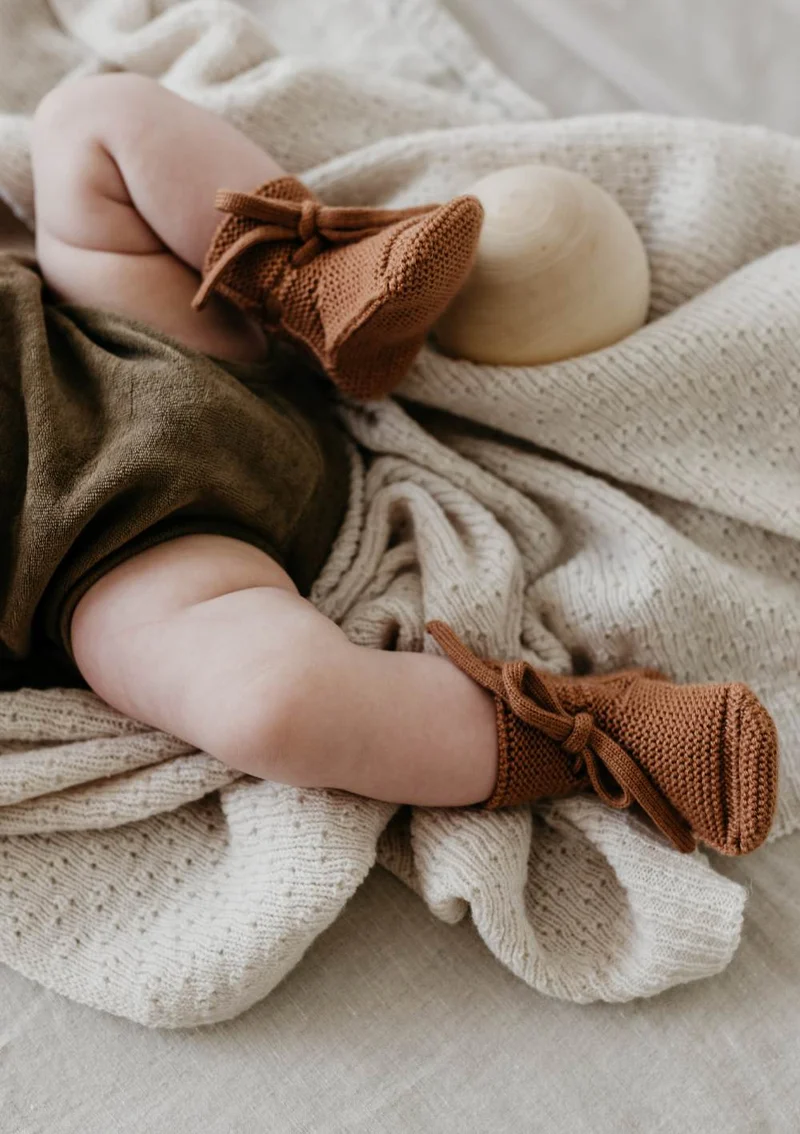 Merino Baby Booties Terracotta