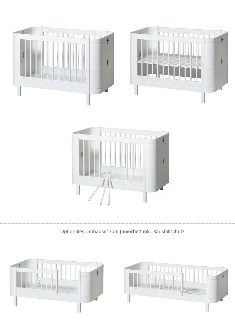 Babybett 'Wood Mini+' Weiß 122-162 x 68 cm