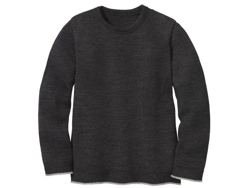 Disana 100% Wolle Kinder Strickpullover anthrazit 122/128