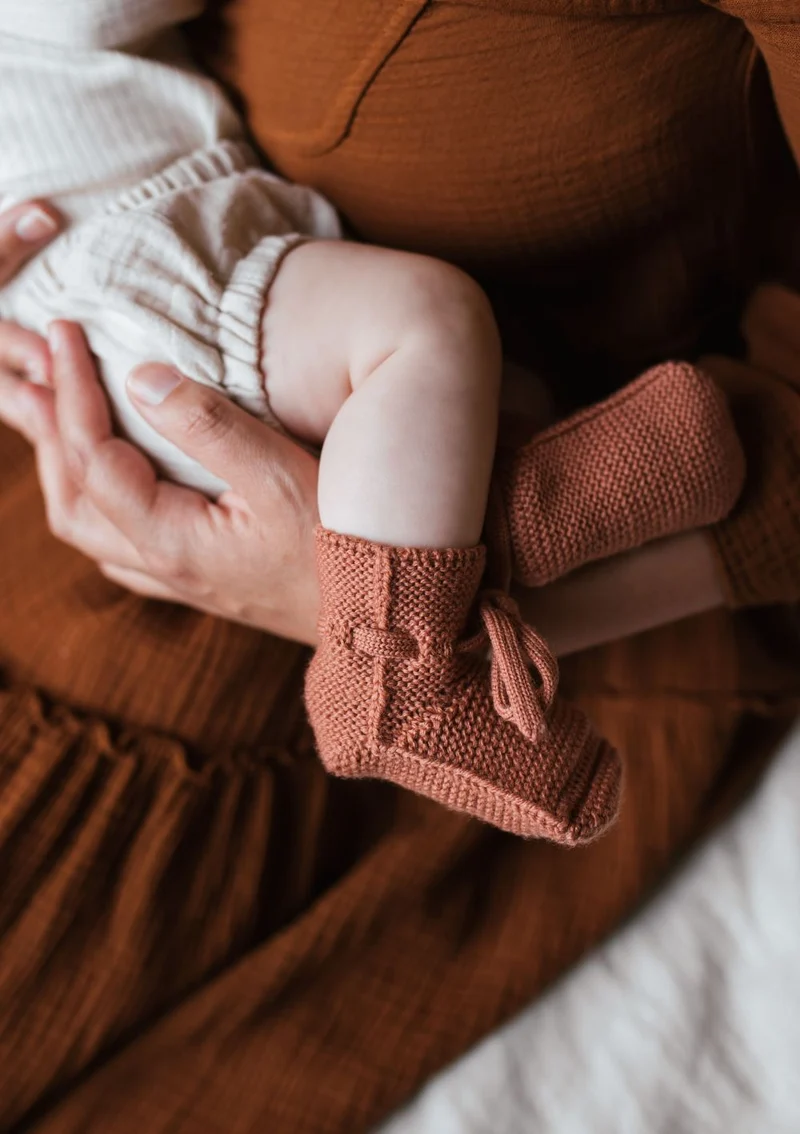 Merino Baby Booties Brick