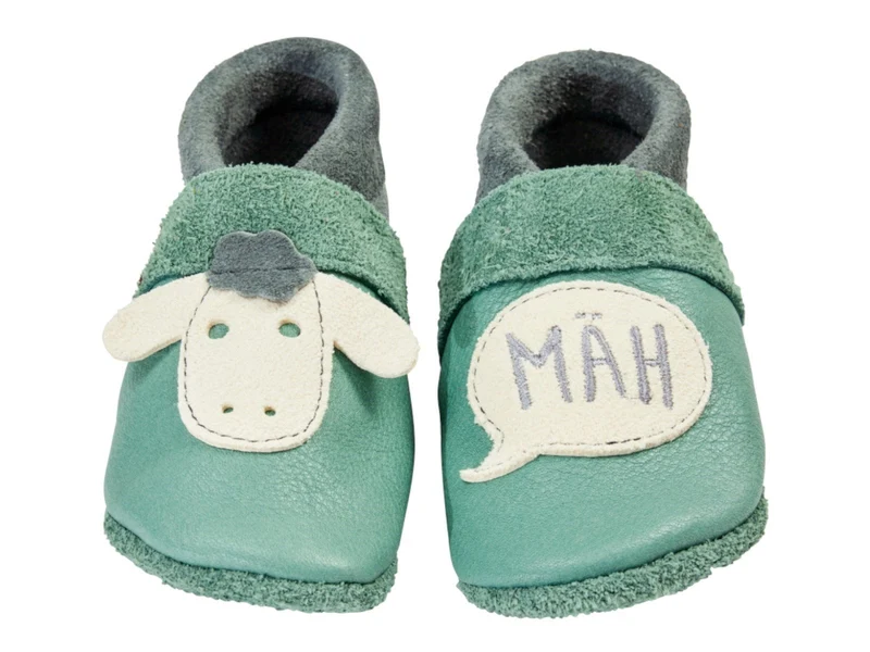 Pantolinos Lederpuschen/Krabbelschuhe "Schaf" distel-grau Schuhgröße 21/22