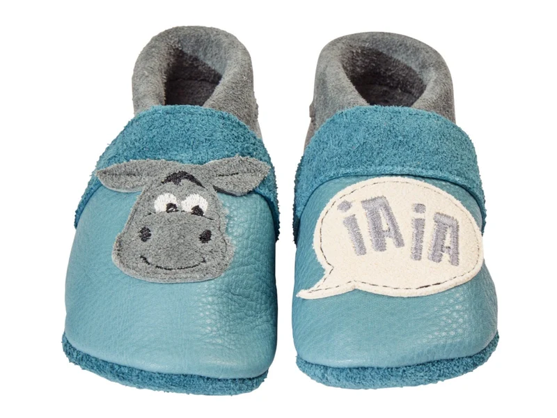 Pantolinos Lederpuschen/Krabbelschuhe "Esel" blau-grau Schuhgröße 18/19