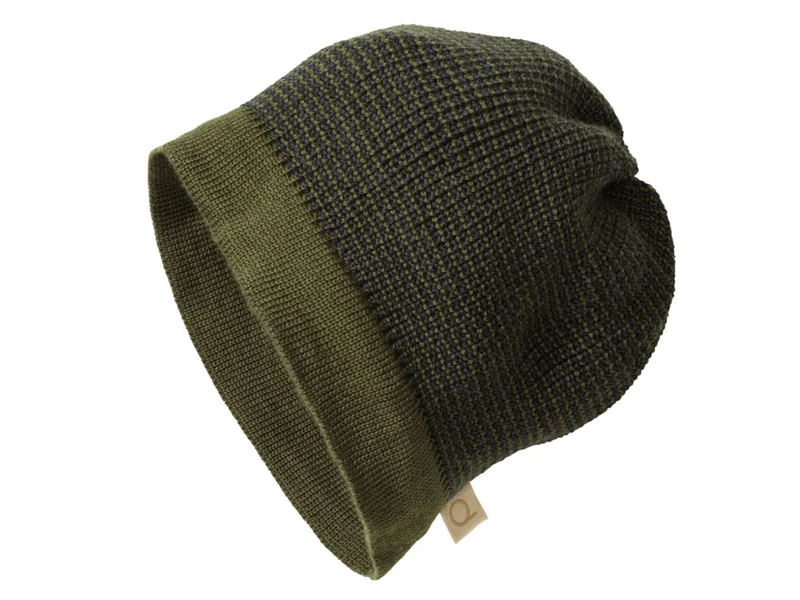 Disana Beanie Mütze 100% Bio-Merinowolle melange-olive-anthrazit Größe 1: 42-46 cm Kopfumfang (3-6 Monate)