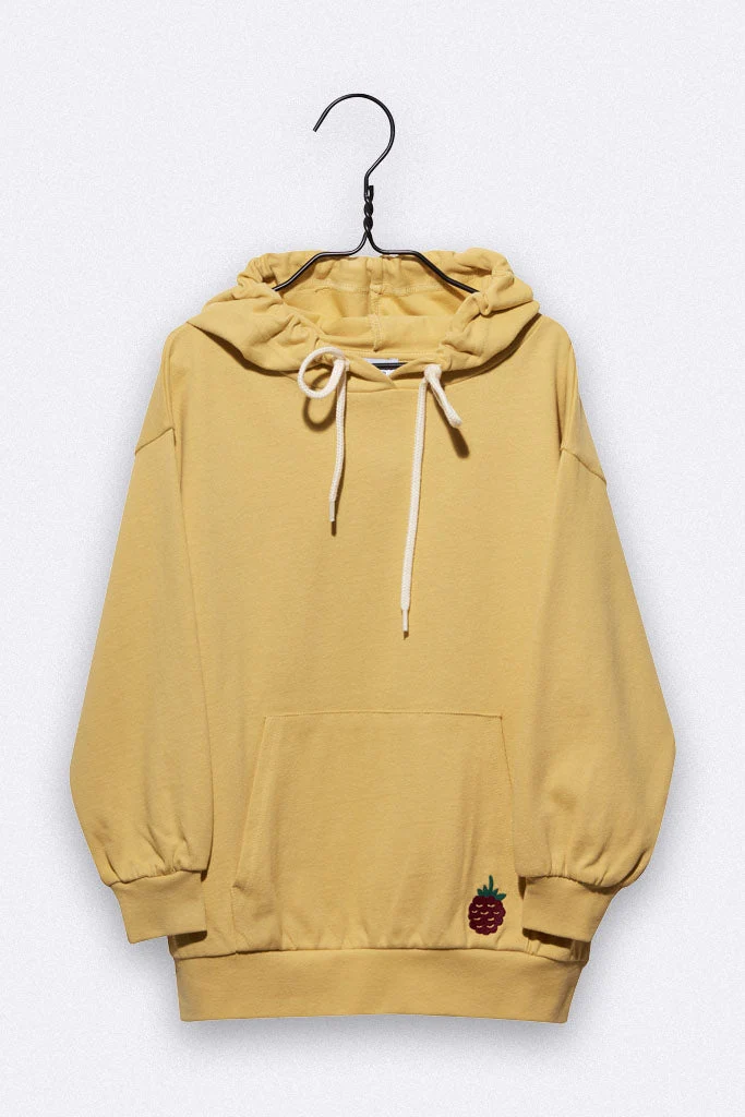 Lenzi Hoody in senfgelb mit kleiner Brombeer Stickerei 86/92, 98/104, 110/116, 122/128, 158/164