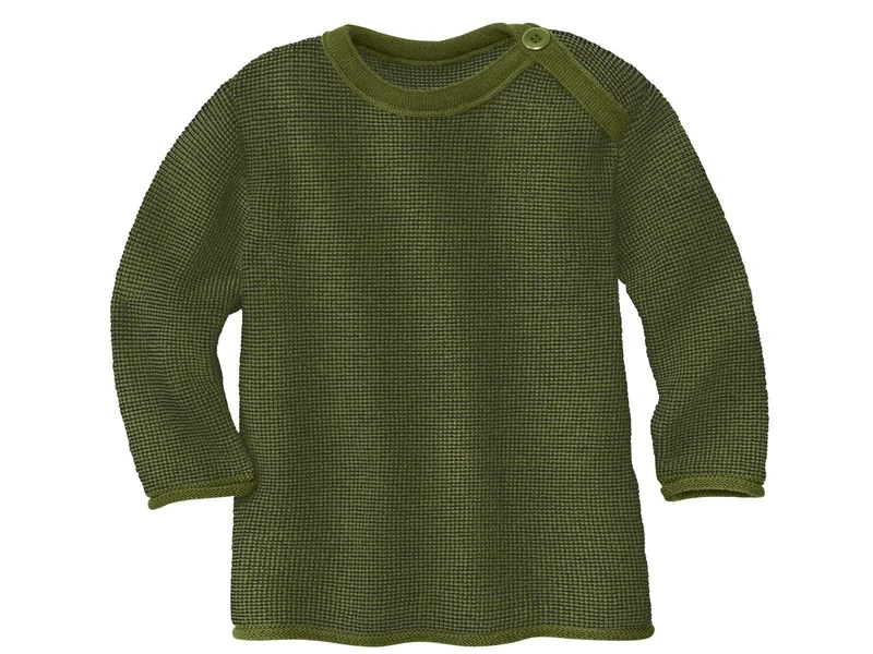 Disana 100% Wolle Pullover melange-olive-anthrazit 74/80