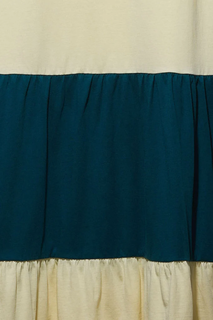 Tilda Kleid in hellgelb und petrol farben für Kinder 98/104 & 110/116