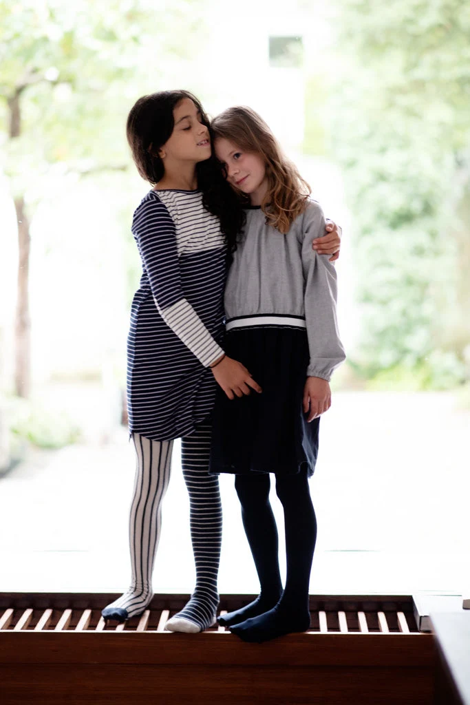 Carla Kleid in navy/flieder und weiss/navy gestreift 86/92 & 98/104