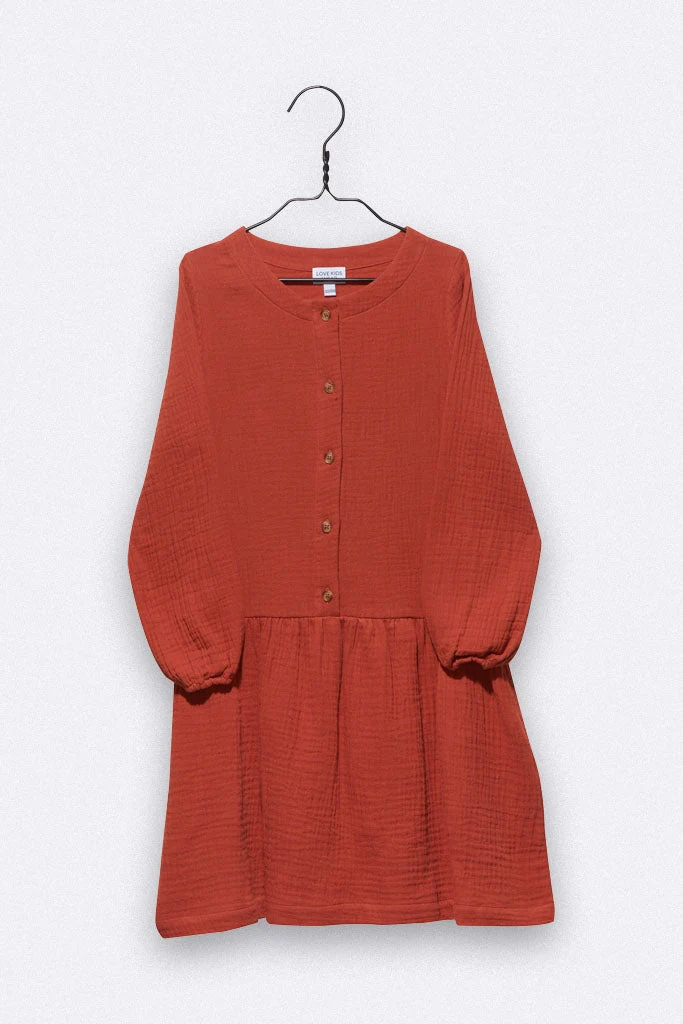 Love Kidswear Uma Musselin-Kleid in rostrot für Kinder