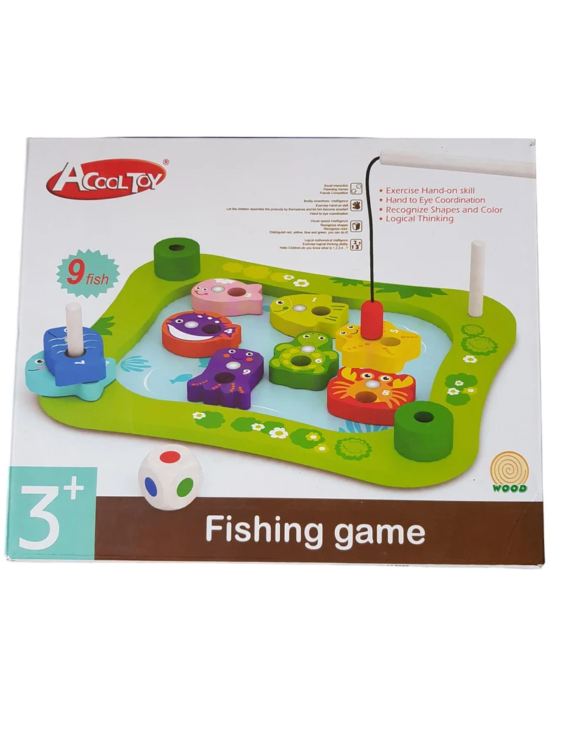 Acooltoy Holz Würfel und Angelspiel mit 9 Fischen