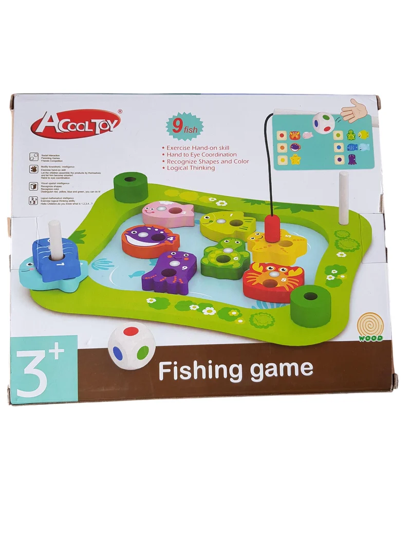 Acooltoy Holz Würfel und Angelspiel mit 9 Fischen