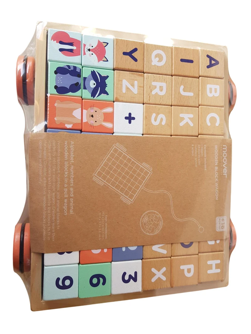 Moover Holz Würfel Wagen - bauen und lernen, Abc, Zahlen, Tiere..