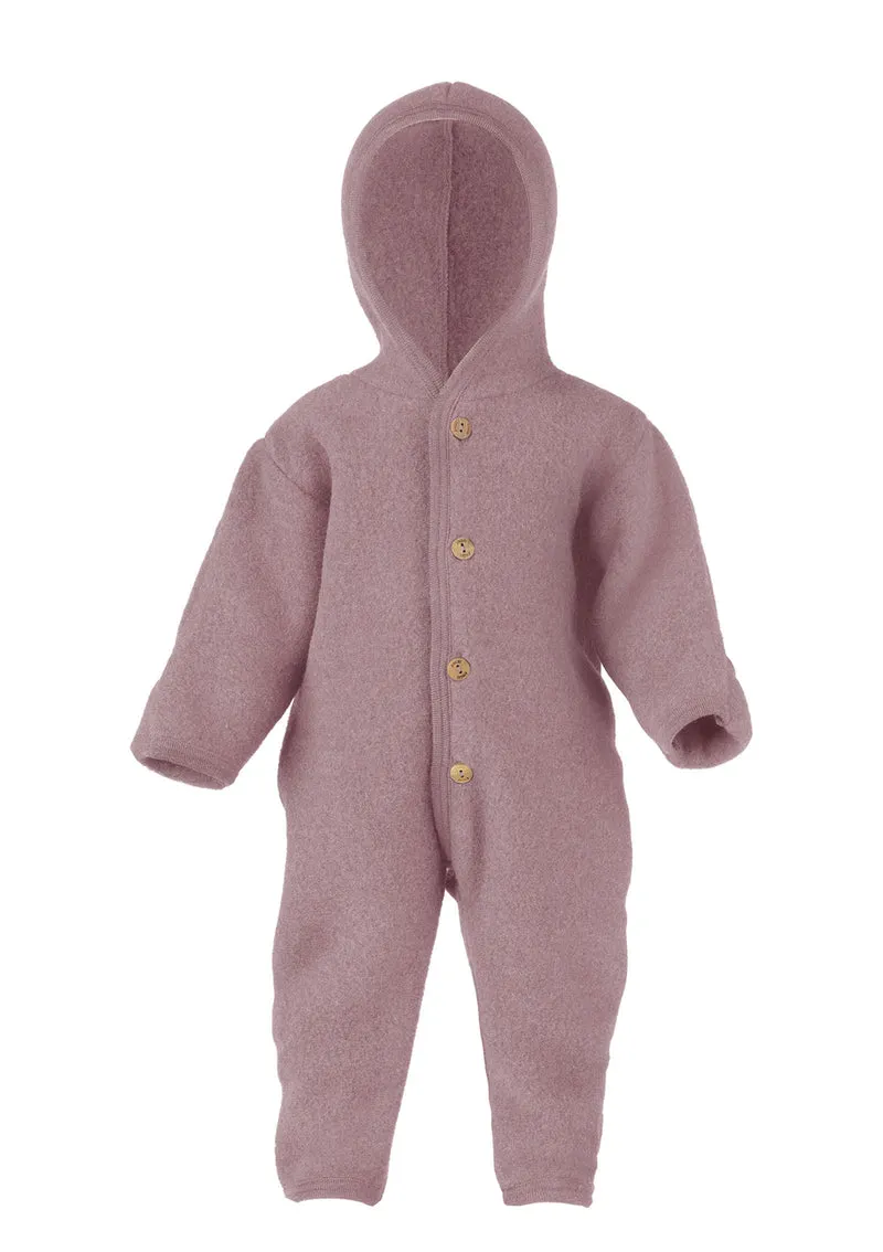 Wollfleece Kapuzenoverall mit Holzknöpfen Rosenholz melange
