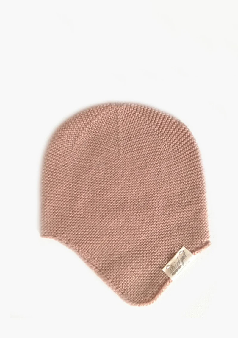 Merino Babymütze mit Ohrenklappen Puder