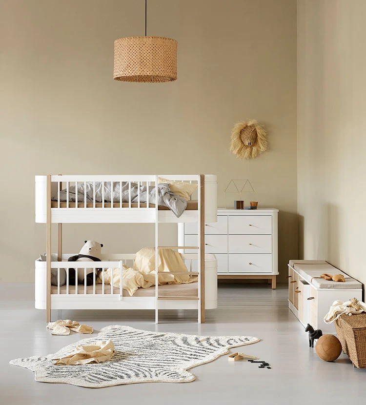 halbhohes Etagenbett 'Wood Mini+' weiß / Eiche 162 x 68 cm