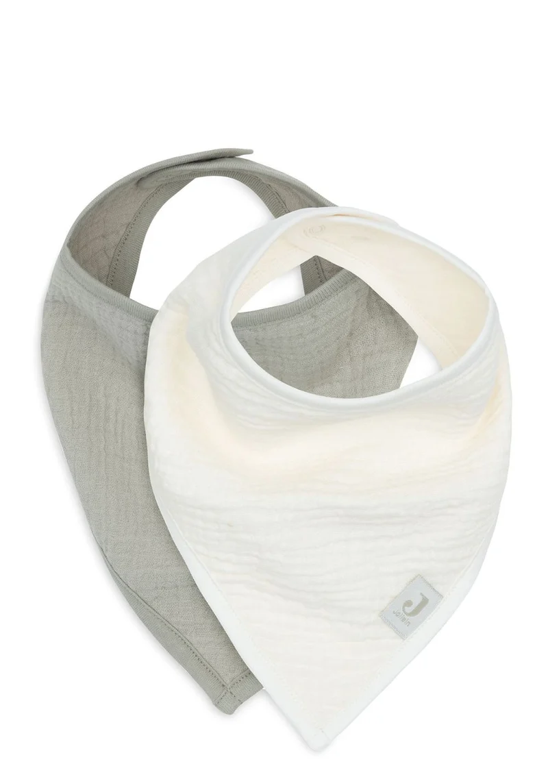2er-Set Musselin Bandana Lätzchen Olive Green / Oatmeal