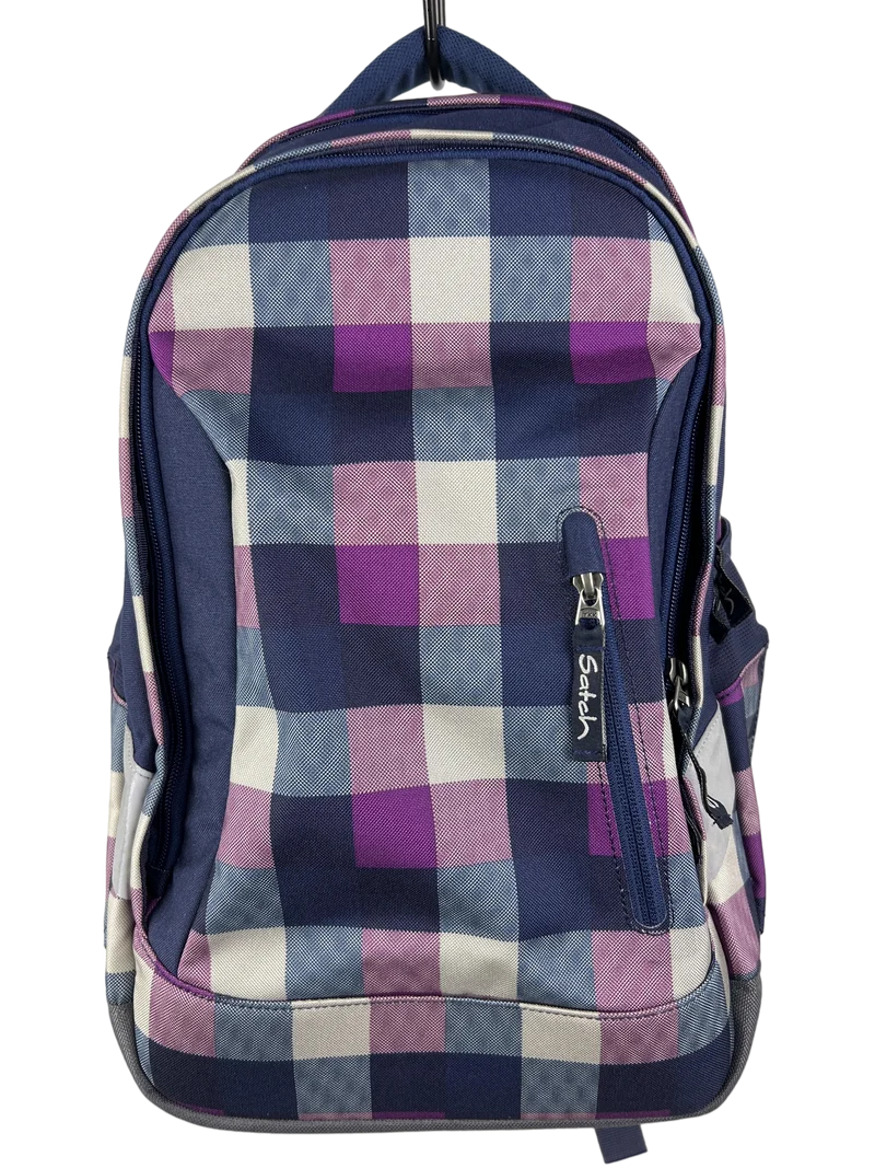 Satch Sleek Berry Carry Schulrucksack kariert lila
