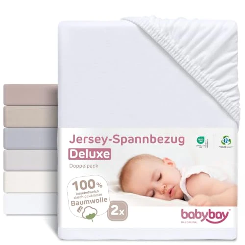 BABYBAY Deluxe prześcieradła jersey 89x50 cm białe 2 szt.