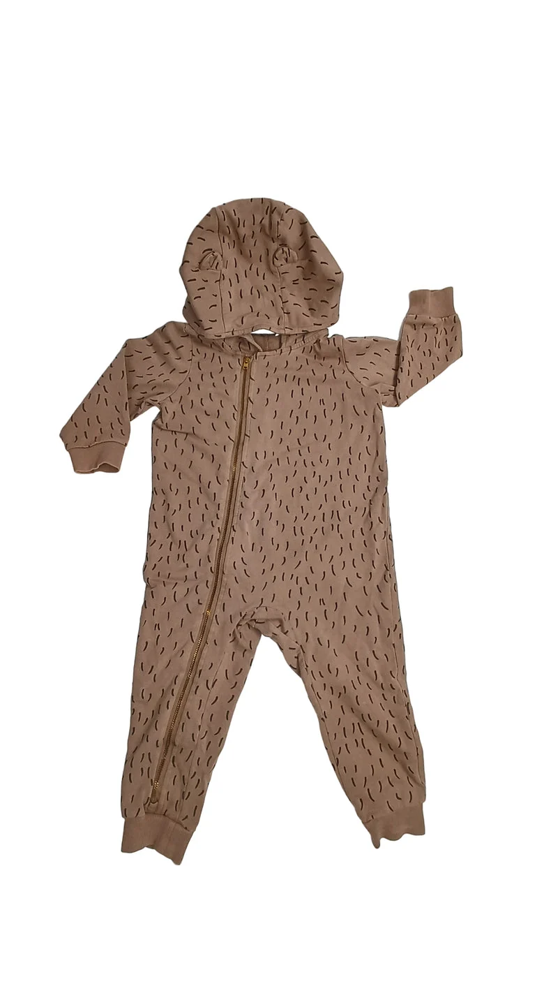 Mini Rodini Strampler/Jumpsuit braun mit Kapuze 80